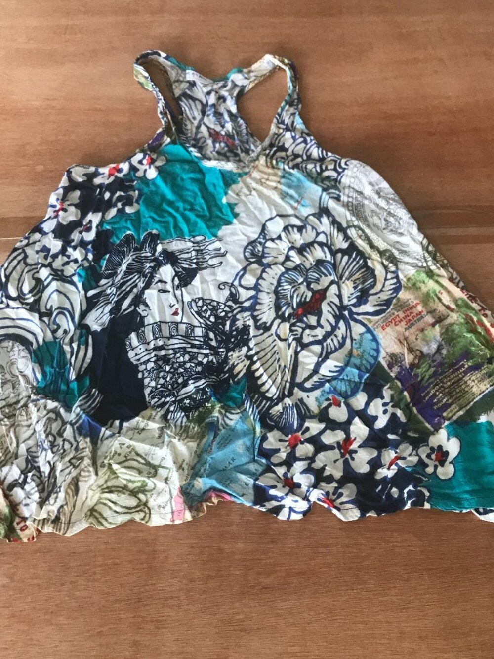 Jam's World Mini Dress Women S Blue Orient Express Geisha Sleeveless 100% Rayon